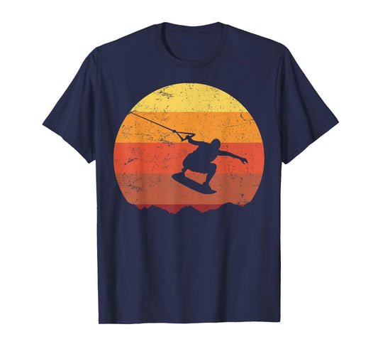 Retro Sunset Wakeboard T-Shirt, Men's Black Graphic Crew Neck Short Sleeve