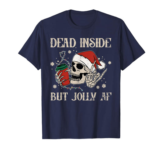 Dead Inside But Jolly AF Funny Skeleton Lights Christmas T-Shirt