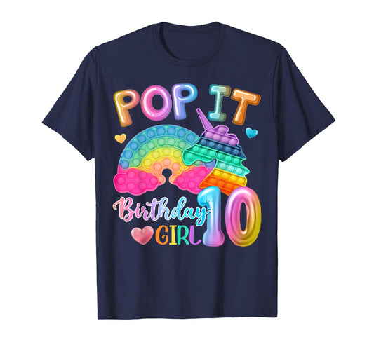 Kids Pop It Birthday Girl 10 for 10yr Old Girl Unicorn Party T-Shirt