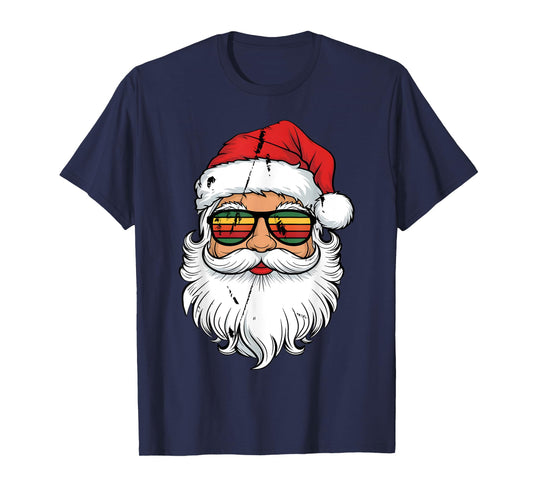 Santa Face Retro Sunglasses Christmas Men Boys Xmas Santa T-Shirt