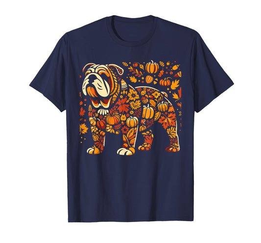 Autumn Pumpkin Fall English Bulldog Thanksgiving Womens Mens T-Shirt