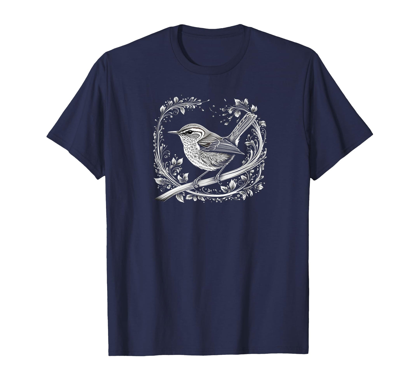 Evening Wren Black and White Bird Illustration T-Shirt