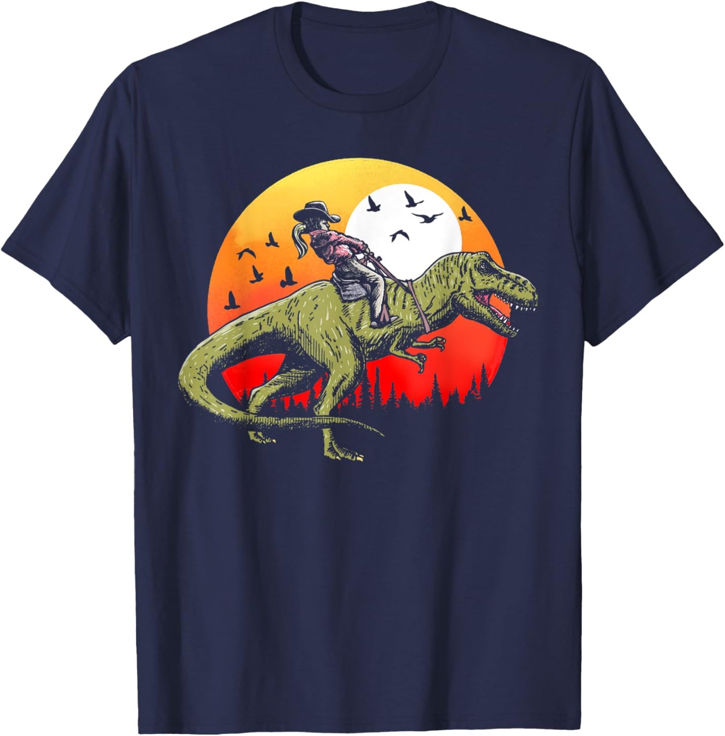 Cowgirl Rodeo Riding T-Rex Dinosaur Retro Tyrannosaurus T-Shirt