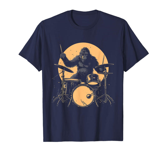 Drummer Bigfoot Playing Drums Funny Sasquatch Drumming T-Shirt