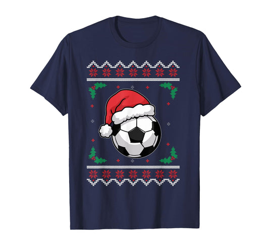 Christmas Santa Football Xmas Ugly Soccer Boys Kid Youth T-Shirt