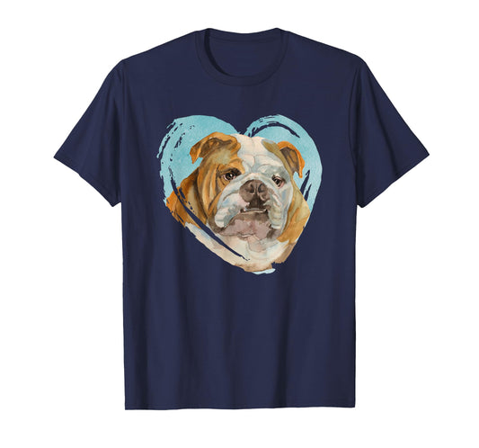English Bulldog Portrait - Watercolor Dog Graphic Men Women Girls Kids T-Shirt