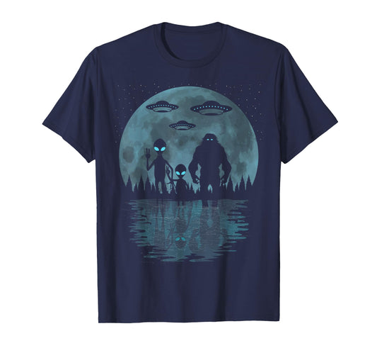 Alien And Bigfoot Moon, UFO's Funny Sasquatch And Aliens T-Shirt