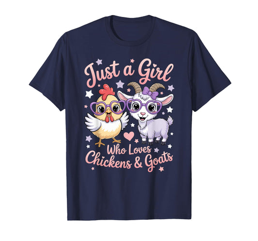 Cute Just A Girl Who Loves Chickens and Goats Farming Farmer T-Shirt