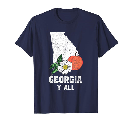Georgia Y' All Peach State Cherokee Rose Vacation Souvenir T-Shirt