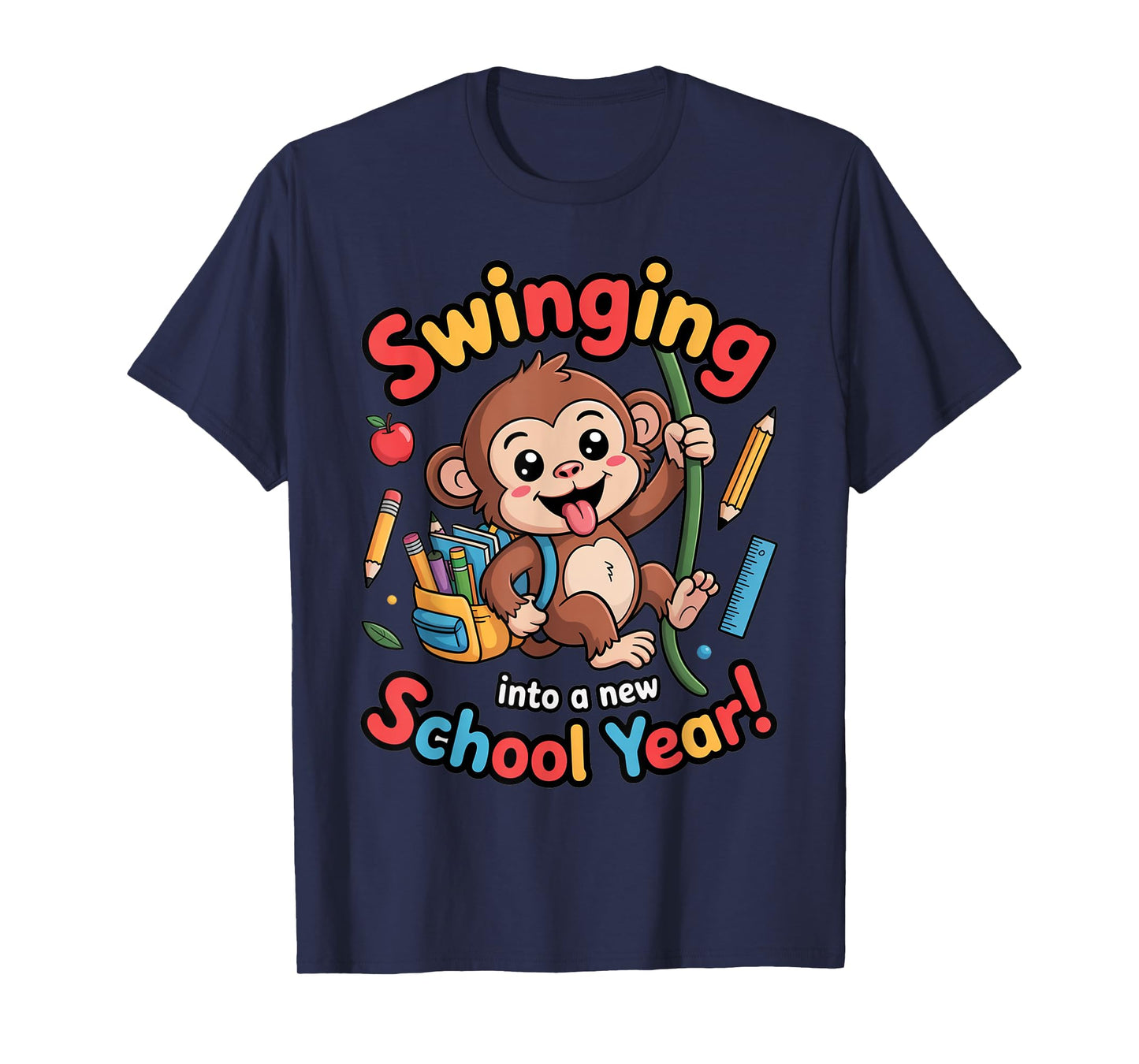 Swinging Monkey Back to School Playful Cartoon Design T-Shirt
