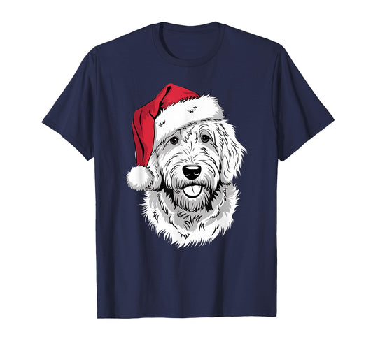 Joyful Doodle Santa Dog on Golden Doodle Christmas T-Shirt for Men Women Kids