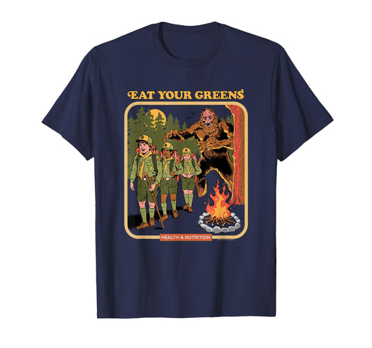 Steven Rhodes Eat Your Greens Bigfoot Retro Dark Humor T-Shirt