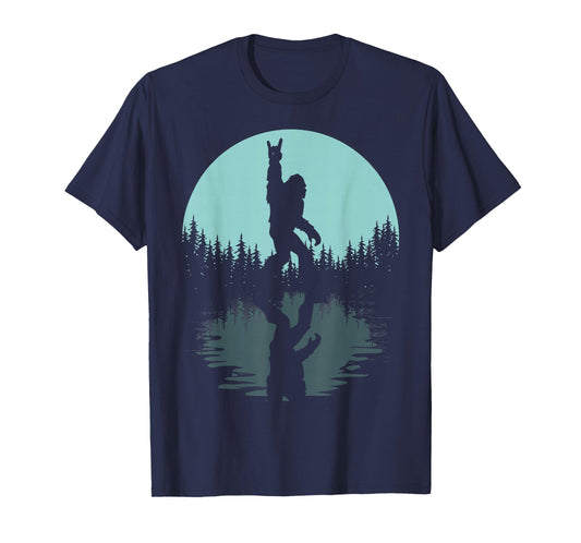 Rock On Bigfoot Sasquatch Loves Rock and Roll Mountain Trees T-Shirt