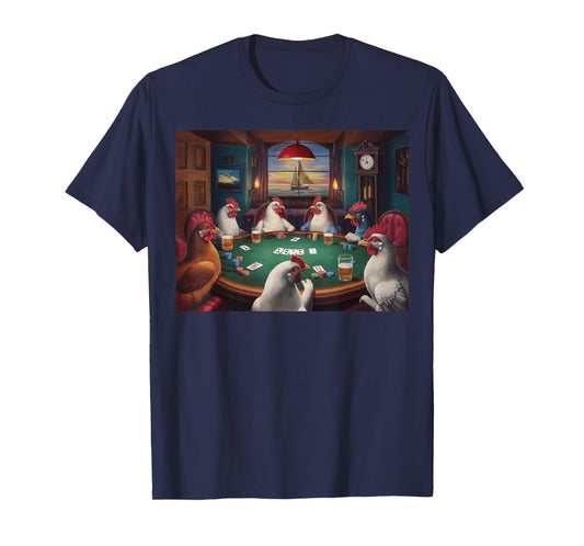Funny chickens playing a poker game humor chicken lover egg T-Shirt