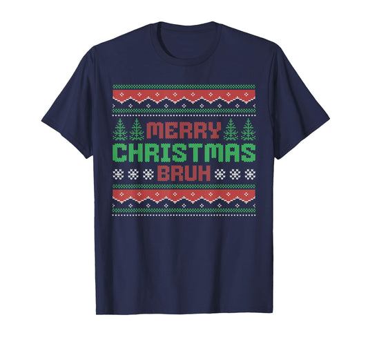 Ugly Christmas Sweater Funny Merry Christmas Bruh Kids Boys T-Shirt