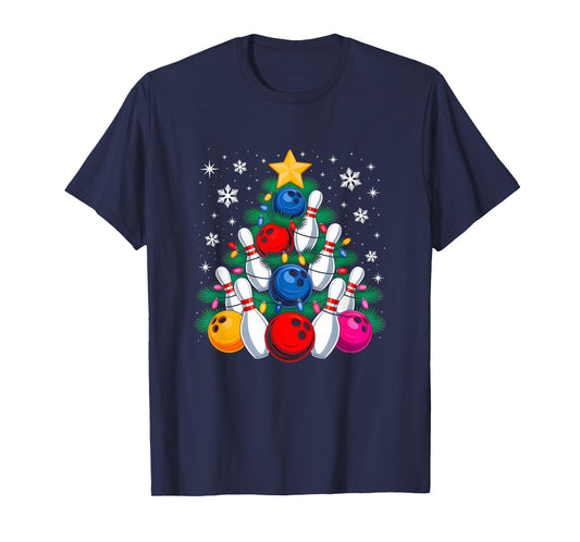 Bowling Player Christmas Tree Light Xmas Bowling Lover Boys T-Shirt