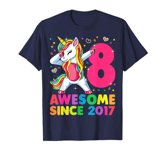 8 Years Old Unicorn Dabbing 8th Birthday Girl Unicorn Party T-Shirt