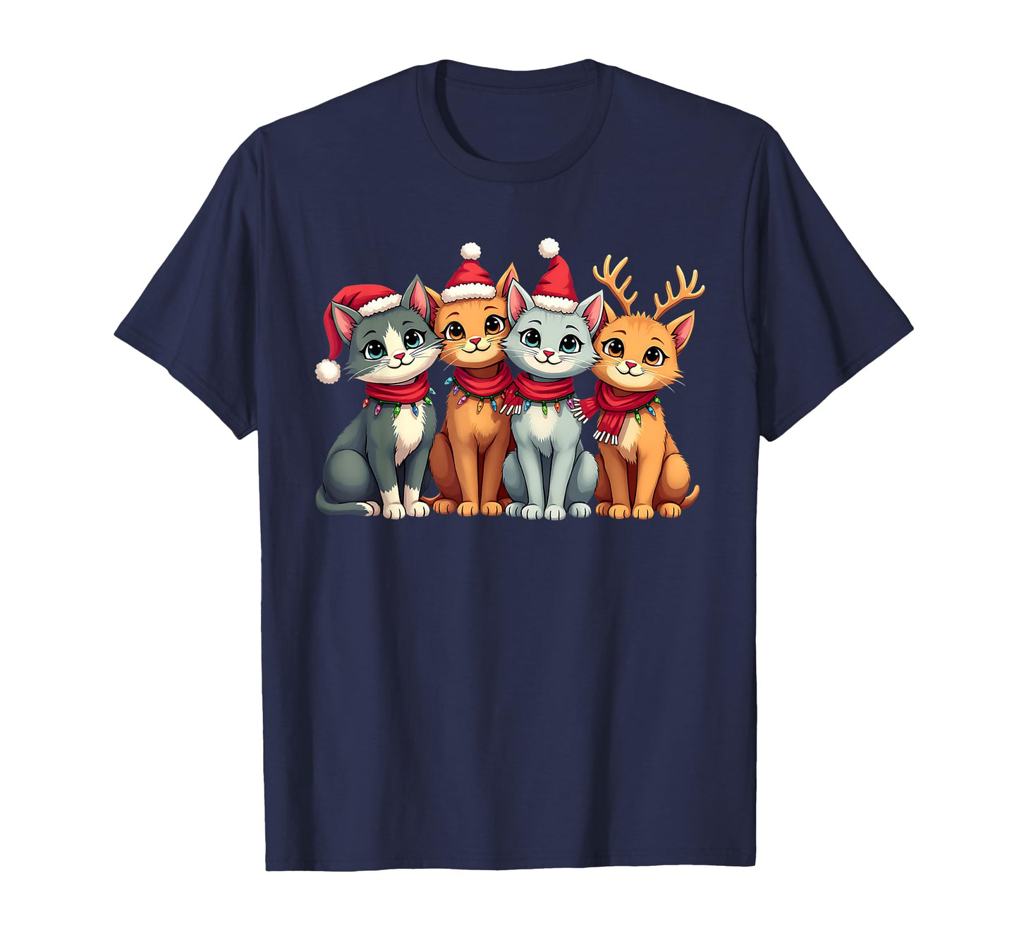 Santa Cat Light Gorgeous Reindeer Pajama Cat Christmas Pj T-Shirt for Men Women Kids