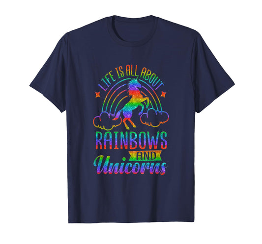 Life Is All About Rainbows And Unicorns Shirt Girls Ombre T-Shirt