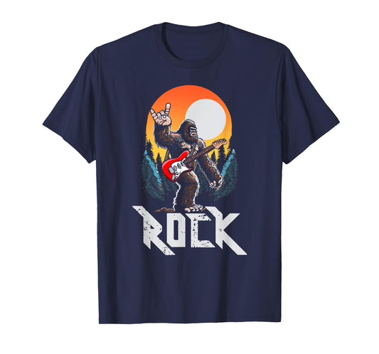 Rock! Sasquatch Rock & Roll Bigfoot Electric Guitar Rock On T-Shirt