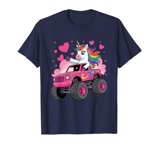 Funny Cute Unicorn Riding A Pink Monster Truck T-Shirt