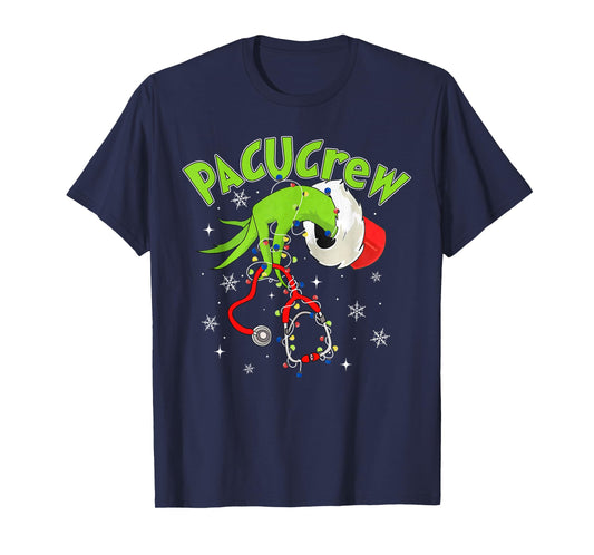 Nurse Christmas Stethoscope PACU Crew Xmas Lights Pajamas Unisex-Adults T-Shirt Black Small