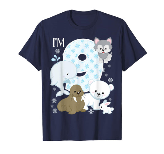 Arctic Animals 9th Birthday Polar Bear Walrus Fox Sea Theme T-Shirt