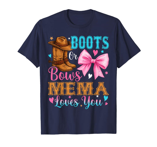 Boots or Bows Mema Loves You Gender Reveal Family T-Shirt