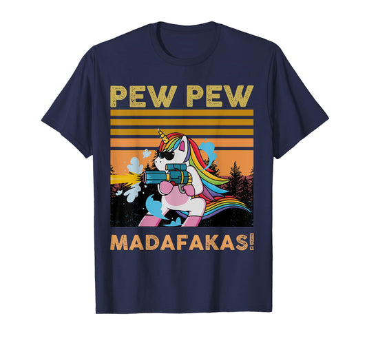 PEW Madafakas Retro Vintage Fantasy Unicorn with Gun T-Shirt