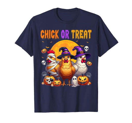Halloween Chick or Treat Pumpkin Chicken Girl Farmer T-Shirt