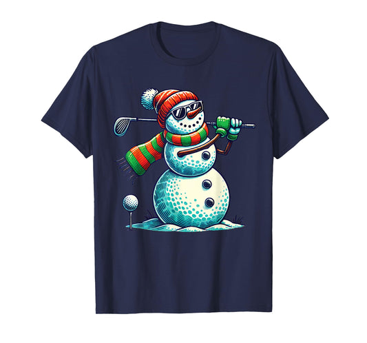 Funny Snoman Playing Golf ball Christmas Golf lovers players T-Shirt