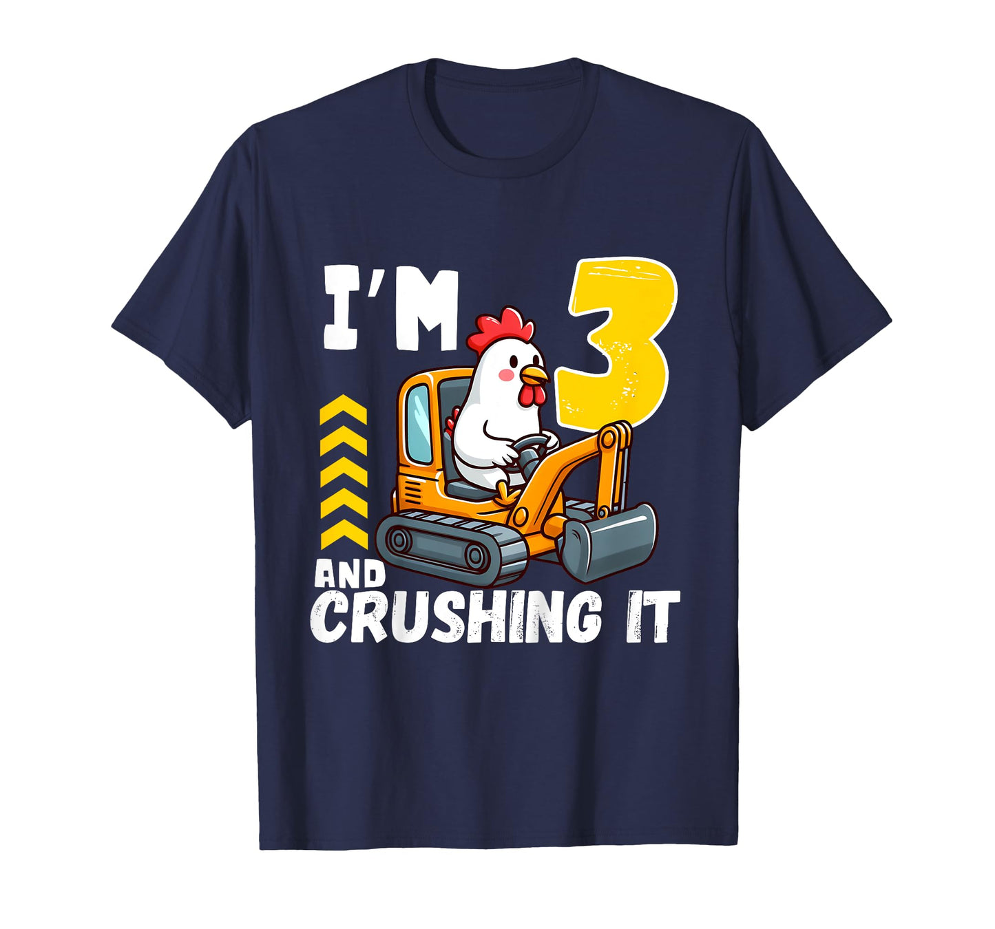 Kids Three 3yr 3rd Birthday Construction Boy 3 Years Old Chicken T-Shirt