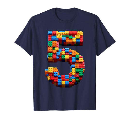 5 Year Old Blocks Building Master Builder 5th Birthday Boy T-Shirt