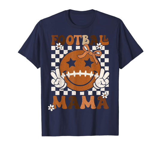Coquette Bow Football Mama Mom Rtero Game Day T-Shirt