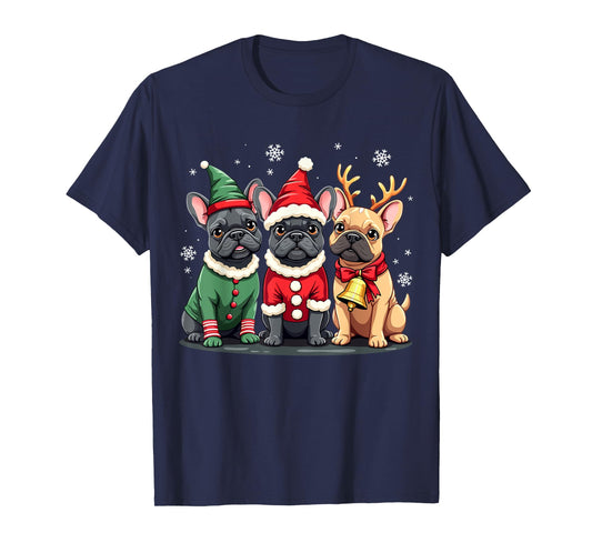 French Bulldog Christmas Dogs Funny Santa Reindeer Elf T-Shirt