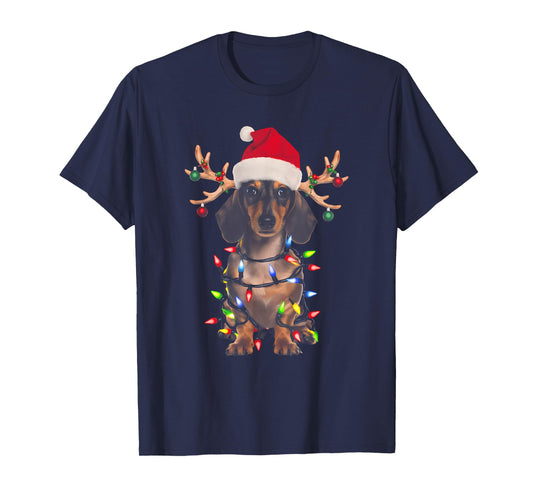 Dachshund Christmas Tree Shirt Dachshund Santa Hat Lover T-Shirt