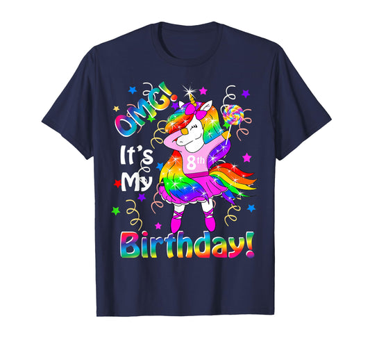 Kids OMG It's My 8th Birthday Girls Unicorn outfit T-Shirt