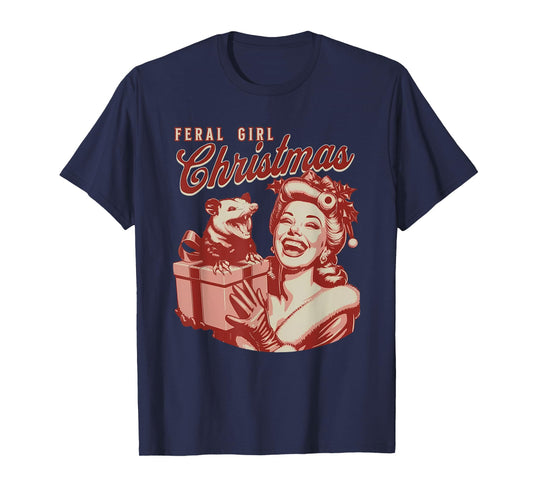 Feral Girl Christmas Funny Opossum Possum Merry Xmas Women T-Shirt