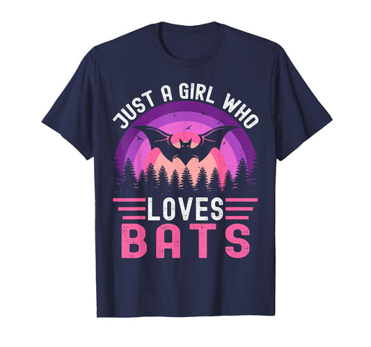 Vintage Bat Just a Girl Who Loves Bats Funny Bat Halloween T-Shirt
