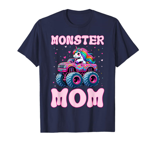 Funny Cute Unicorn Riding A Pink Monster Mom Truck Lovers T-Shirt
