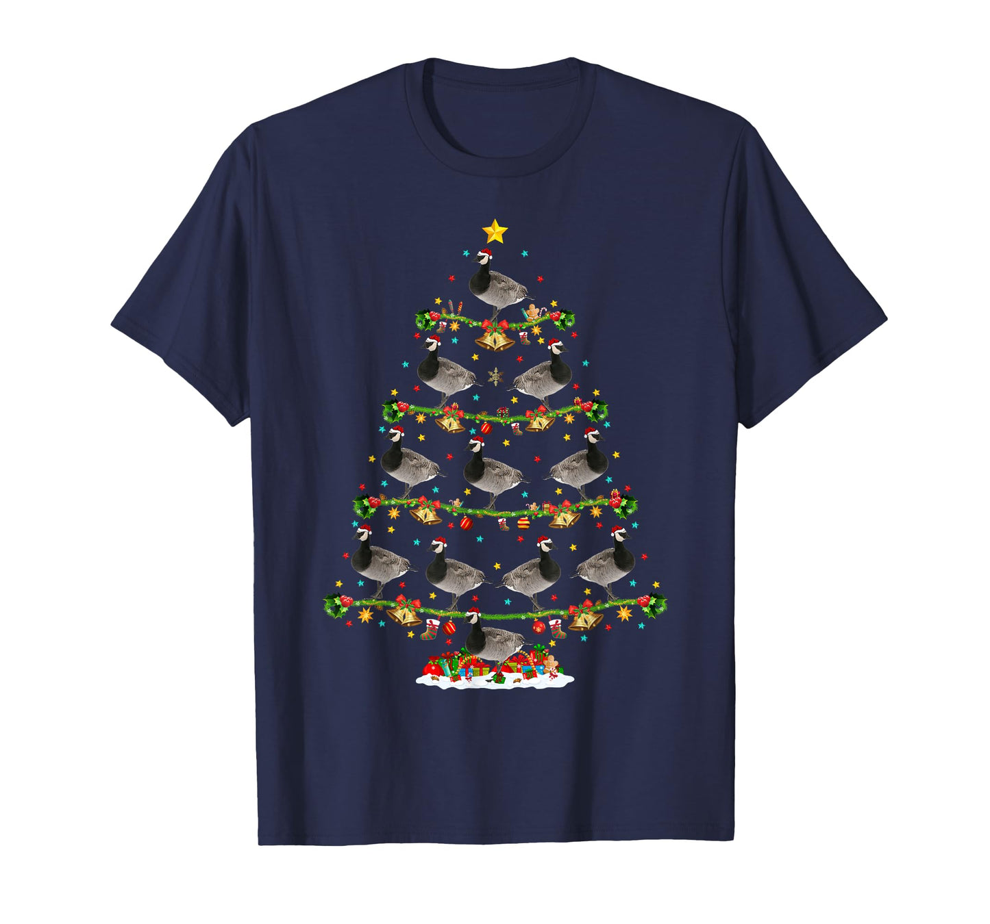 Funny Xmas Lighting Santa Canada-Goose Bird Christmas Tree T-Shirt
