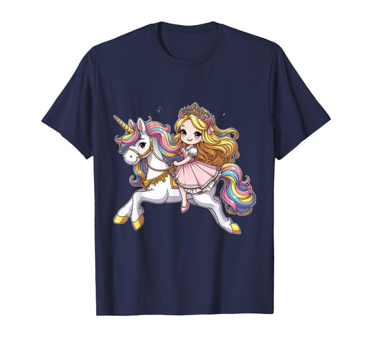 Princess Riding A Unicorn Boys Girls Men Women Kids Adults T-Shirt