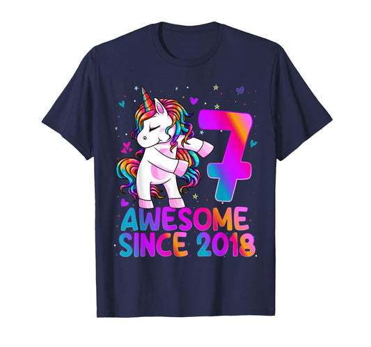Flossing Unicorn 7 Year Old 7th Birthday Girl Unicorn Party T-Shirt