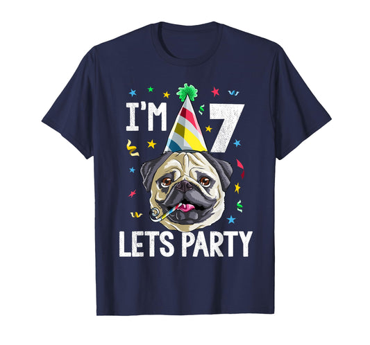 Pug Birthday 7th T Shirt Dog Kids Boys Girls Gift Idea Party T-Shirt