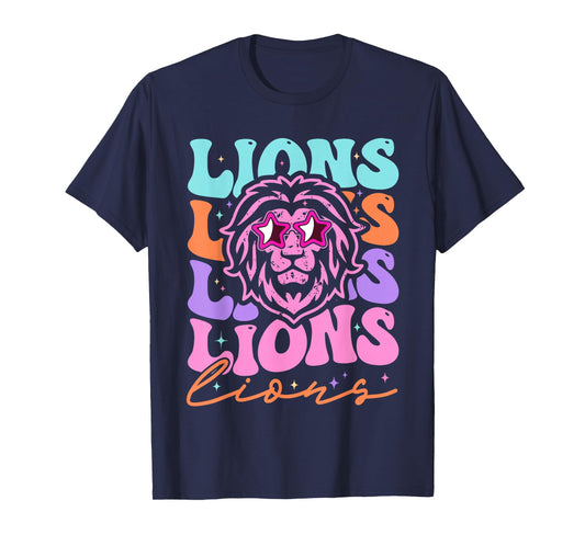Lion Mascot Back to School Spirit Sports Men Women Groovy T-Shirt