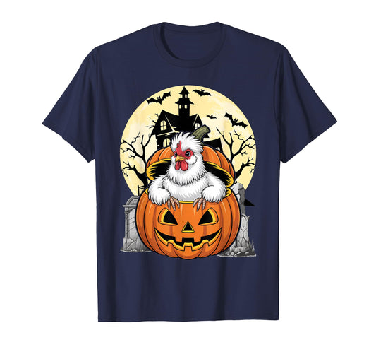 Silkie Chicken Happy Halloween Pumpkin Farm Animal Lover T-Shirt