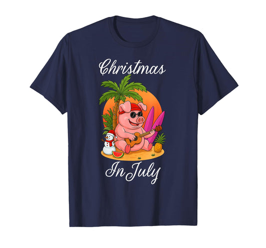 Christmas In July Cute Pig Funny Summer Vacation Beach Vibes T-Shirt