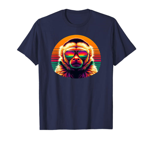 Retro Sunset Sunglasses Capuchin Monkey T-Shirt
