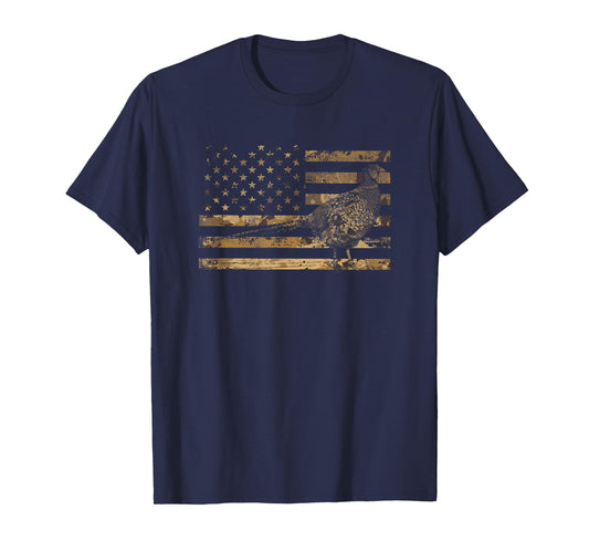 Pheasant Bird Hunter American Flag Camouflage Pheasant Hunt T-Shirt