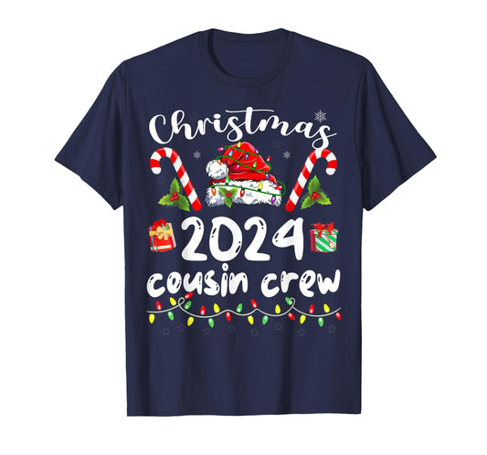 Christmas 2024 Cousin Crew Santa Hat Men Women Kids T-Shirt